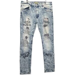 Road Narrows NYC Mens Drip Savage Distressed Denim Skinny Slim Jeans